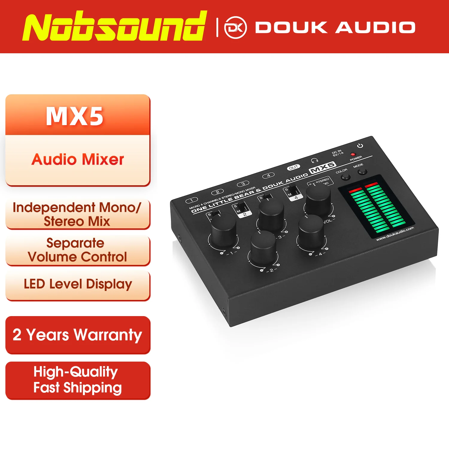 Nob sound mx5 rausch armer 4-Kanal-Stereo-Audiomischer Mini-Stereo/Mono 6.35/3,5mm-Mixer für Club/Studio/Bar