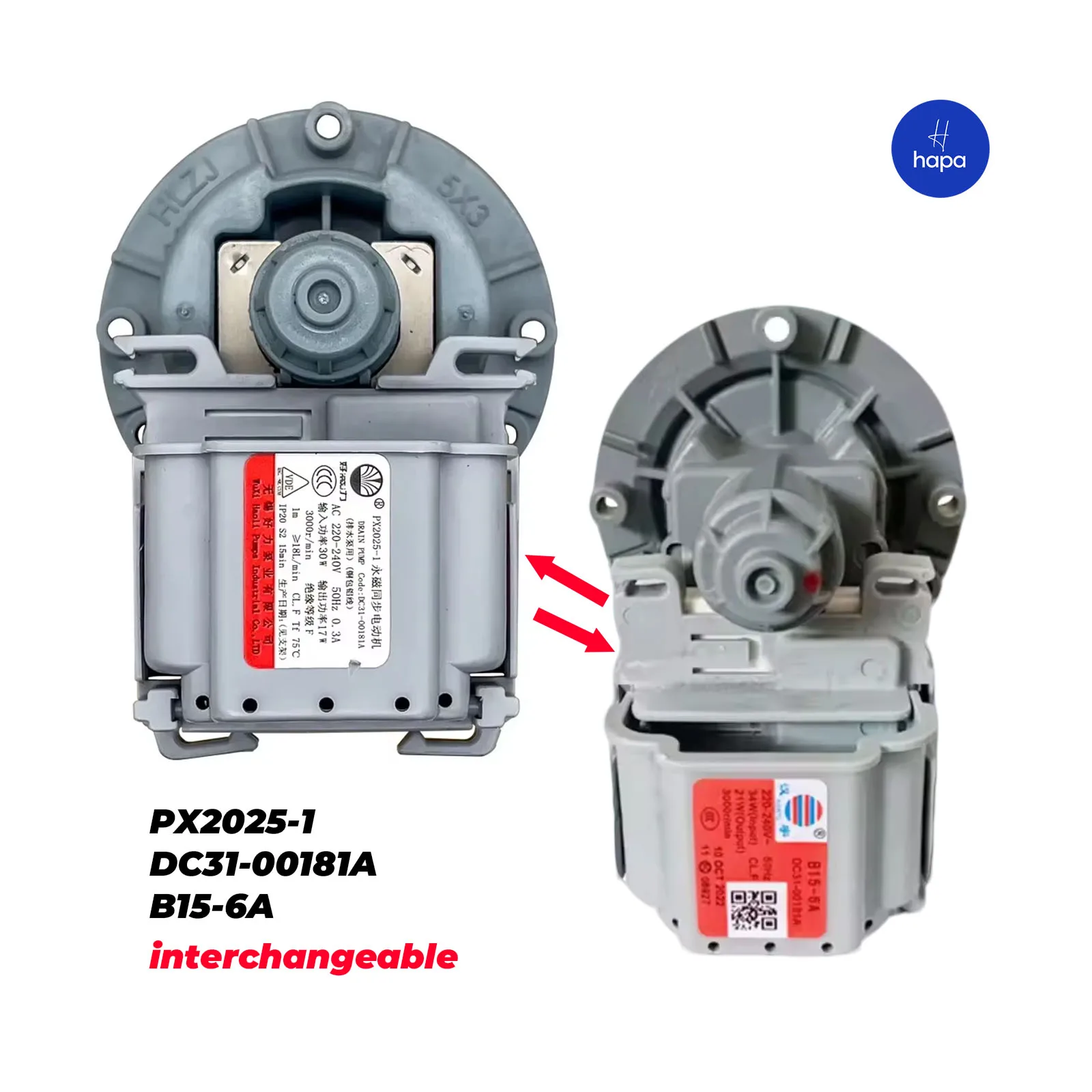 Neuer PX2025-1 DC31-00181A B15-6A 220-240V 50Hz 30W 3000U/min Waschmaschinen-Entleerungsteil für Samsung Waschmaschinen-Entleerungspumpenmotor