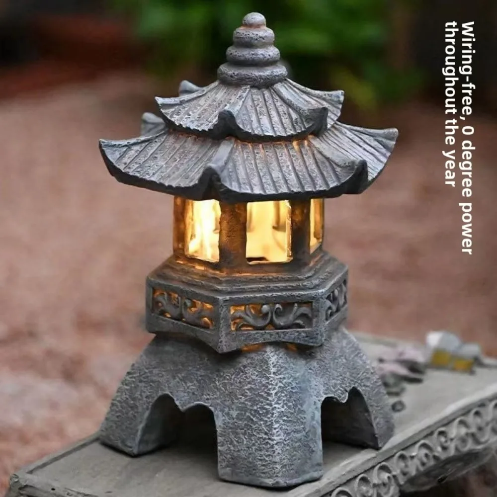 Solar Licht Zen Stein Pagode Dekoration Ornamente Garten Garten Harz Kleine Palast Laterne Skulptur Möbel Außen Licht