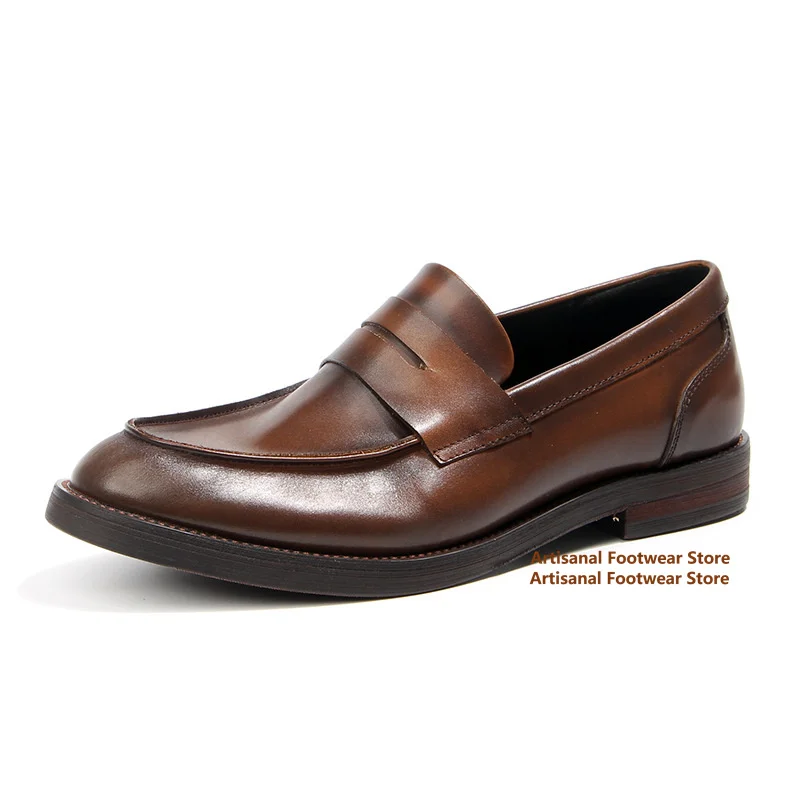 Retro polierte Loafer Vintage Rindsleder flache Leder Freizeitschuhe Braun/Schwarz Schnür-Freizeitschuhe Neu in Büro-Kleiderschuhe