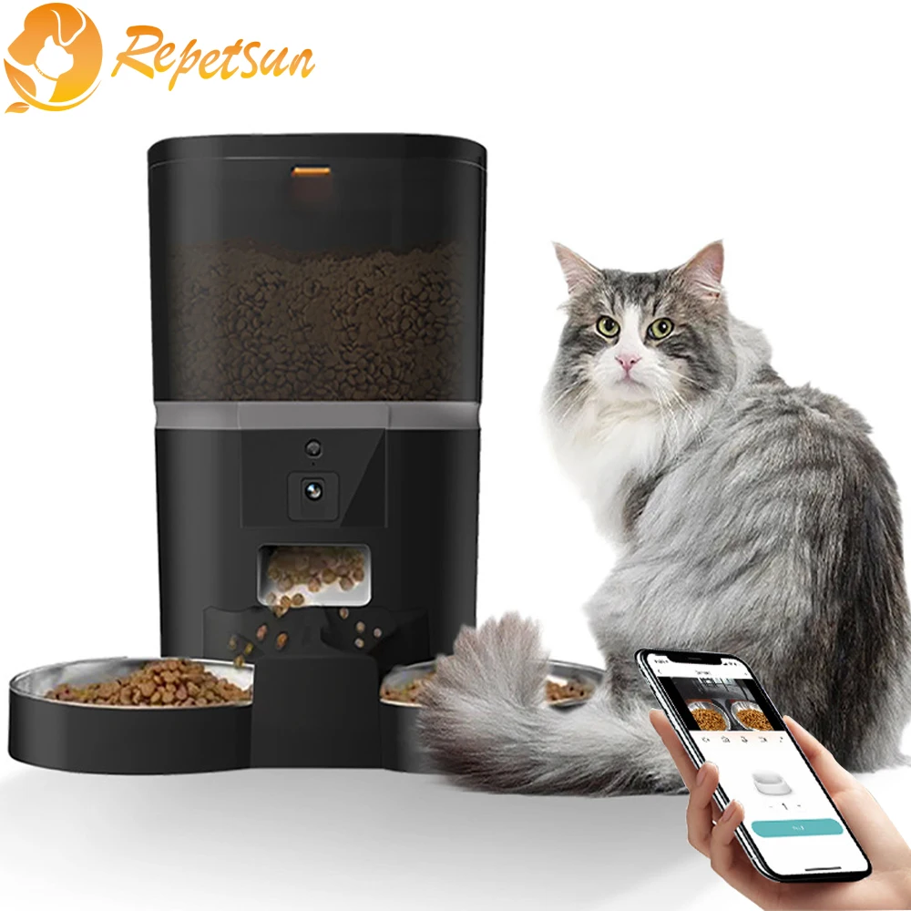 4l WiFi automatische Katzen Feeder mit Kamera Video Hunde Futter Spender Haustier Smart Voice Recorder auto Feeder für Katze Hund Schüssel