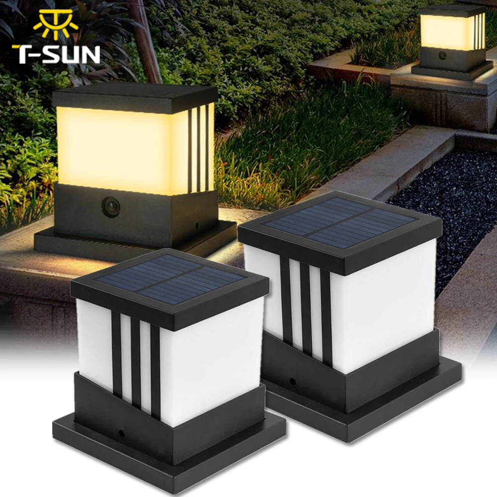 T-SUN 2Packs Solar Säule Licht Solar Licht Zaun Licht IP65 Outdoor Solar Lampe Für Garten Dekoration Tor Zaun Wand hof