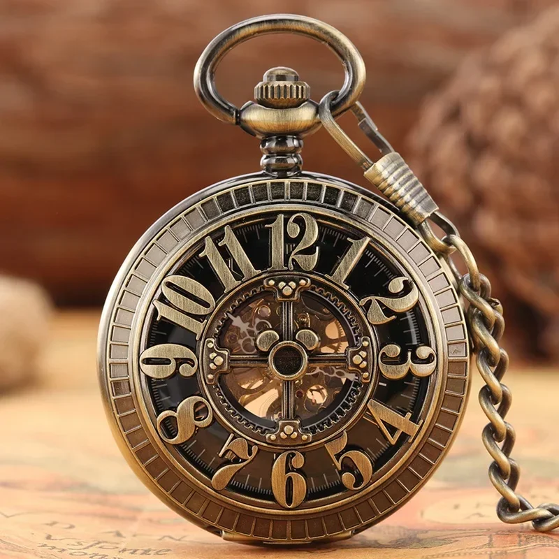 Antike Uhr Römische Zahl Zifferblatt Männer Frauen Handaufzug Mechanische Taschenuhr FOB Anhänger Kette Aushöhlen Ziffer Fall Uhr