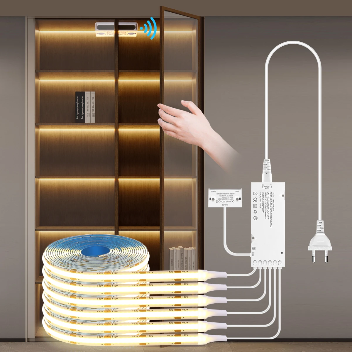 Multi-COB-LED-Leuchten, COB-Bewegungsmelder, Schalter, 12 V, unter dem Schrank, Lichtleiste, Tür, offenes Licht, für Kleiderschrank, Weinschrank, Küche