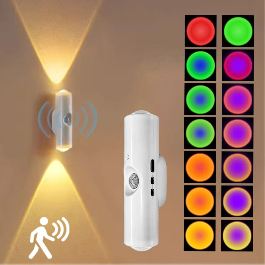RGB LED Schrankbeleuchtung mit Bewegungssensor, Magnetische Wiederaufladbare Wandlampe für Flur, Treppe, Küche, Ambiente-Nachtlicht, Heimdekoration