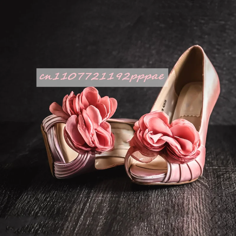 Rosa Blume Offene spitze High Heels Elegante Satin Spitze Stilettos Flacher Mund Pumpen Mode Party Kleid Bankett Damen Schuhe