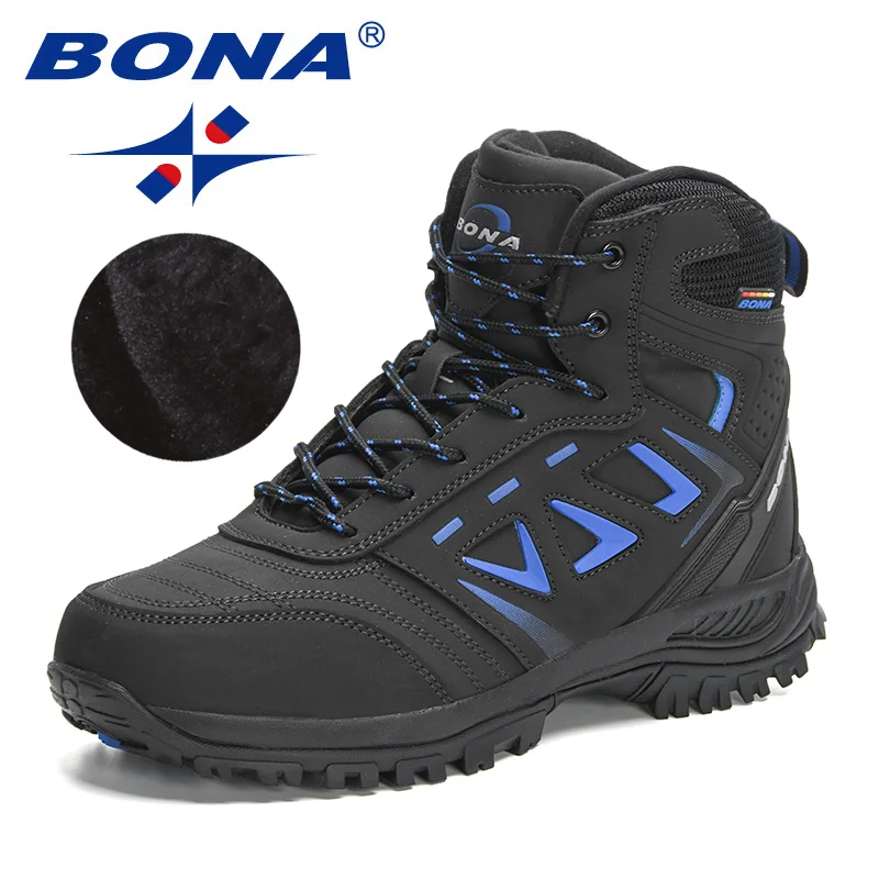BONA designer men's ankle boots hiking shoes, fashionable classic outdoor leather winter boots, men's boot styles