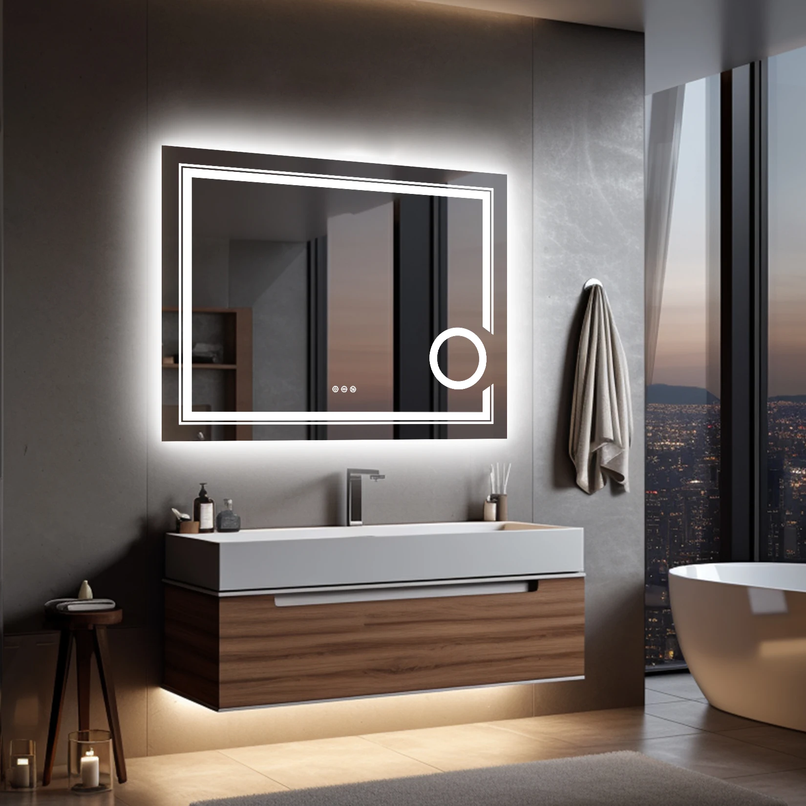 LUVODI Wandmontierter LED-Beleuchteter Badezimmerspiegel Rechteckig 3-fache Vergrößerung Beschlagfrei Make-up Duschspiegel