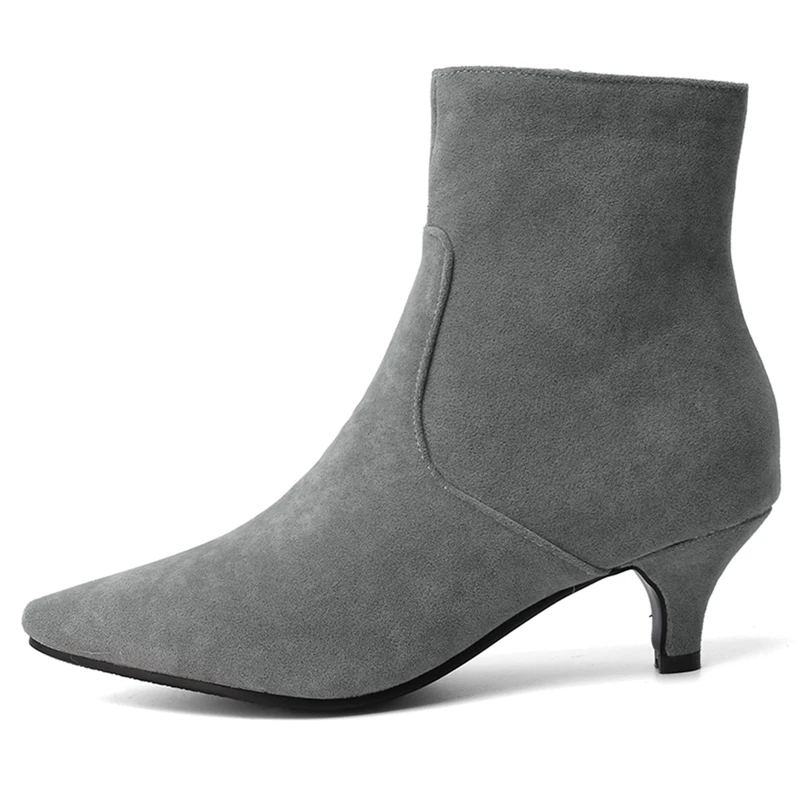 Mode Kurze Stiefeletten Weiblichen Frühling Herbst Flock Casual Boot Frau Party Schuhe Heels Beige Grau Schwarz Große Größe 48, Klassische