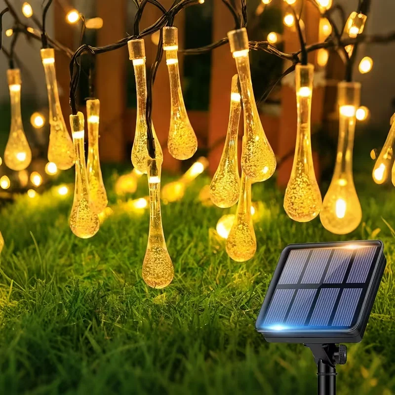 20/30/50 LED Solar-Lichterkette für Außenbereich, Wassertropfen-Kugelleuchte mit 8 Modi, Solar-Wassertropfenlicht für Garten- und Baumdekoration