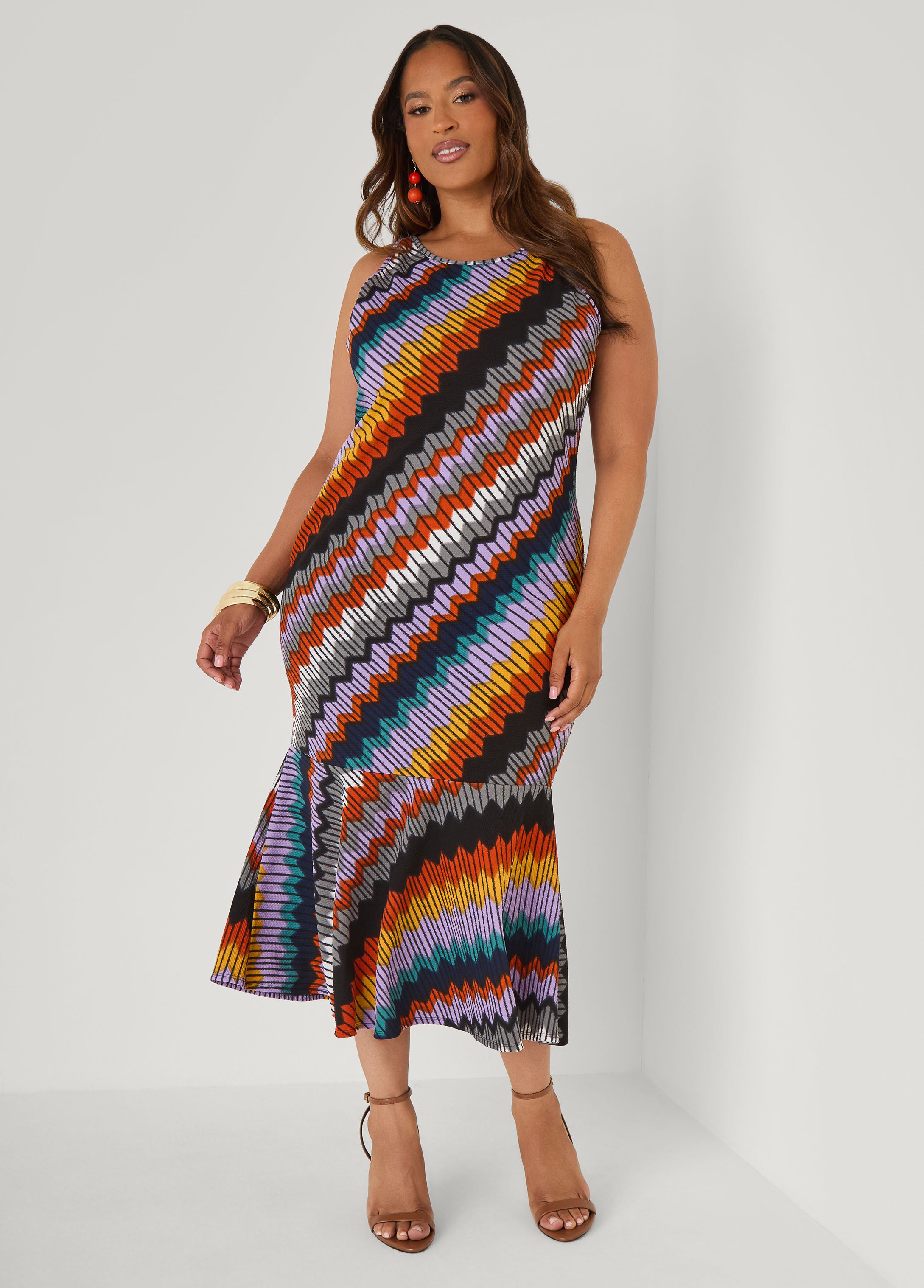 Plus Size Flounced Zig Zag Midaxi Dress