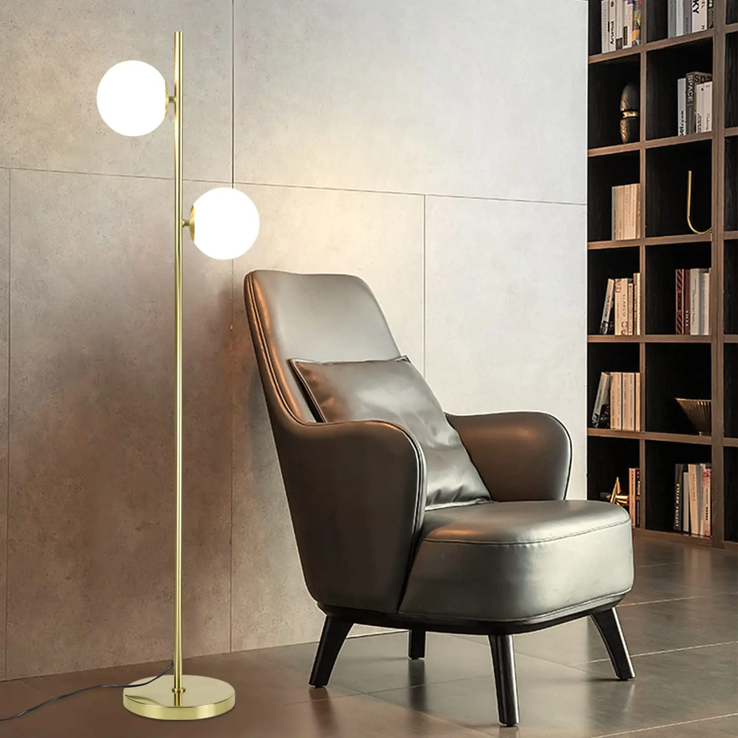 Stehlampe Wohnzimmer Modern Stehleuchte - Gold Design Standleuchte E27 Fassung Standlampe mit Fußschalter Bettlampe Glas-Lampenschirm Leselampe für Schlafzimmer-166cm(Leuchtmittel nicht inkl.)