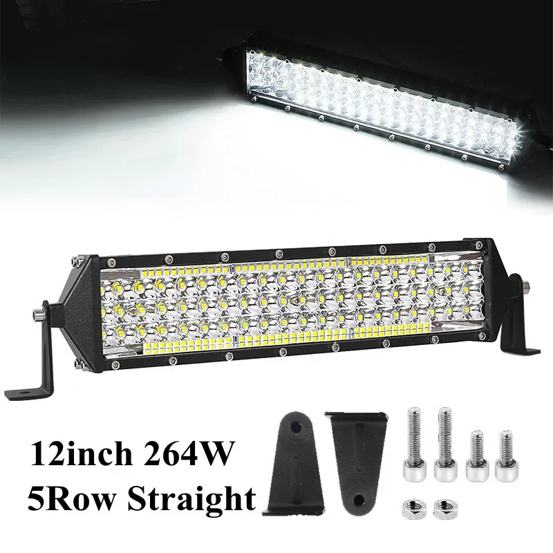12 Zoll 88 LED 264 W 5-Reihen LED-Lichtleiste Spotlight Flutlicht 12 V 24 V Offroad LED-Lichtleiste für LKW 4X4 Geländewagen SUV ATV Arbeitsleuchte