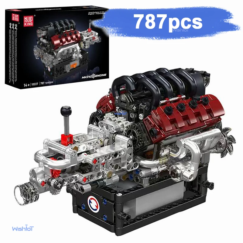 MOULD KING 10227 V8-Motormodell-Bausatz 787 Teile Mini-Bausteine mit Funktionierenden Kolben Getriebe STEM Mechanisches Spielzeug für Erwachsene