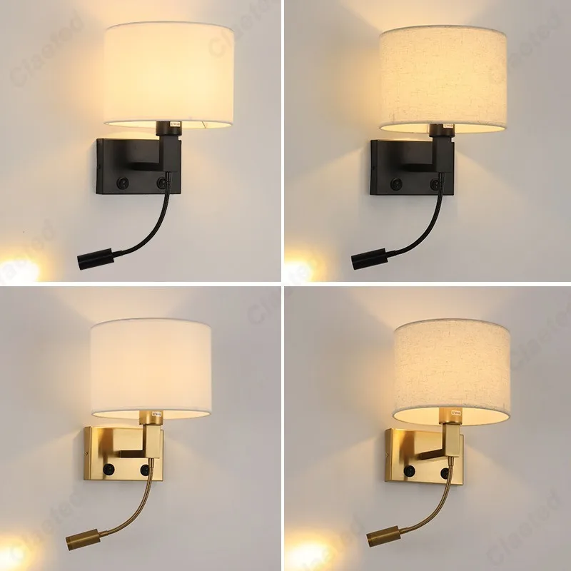 LED Stoff Lampen schirm E27 Wand leuchte verstellbarer Winkel Scheinwerfer Schlafzimmer Nachttisch Lese lampe Innen Wohnzimmer Leuchte
