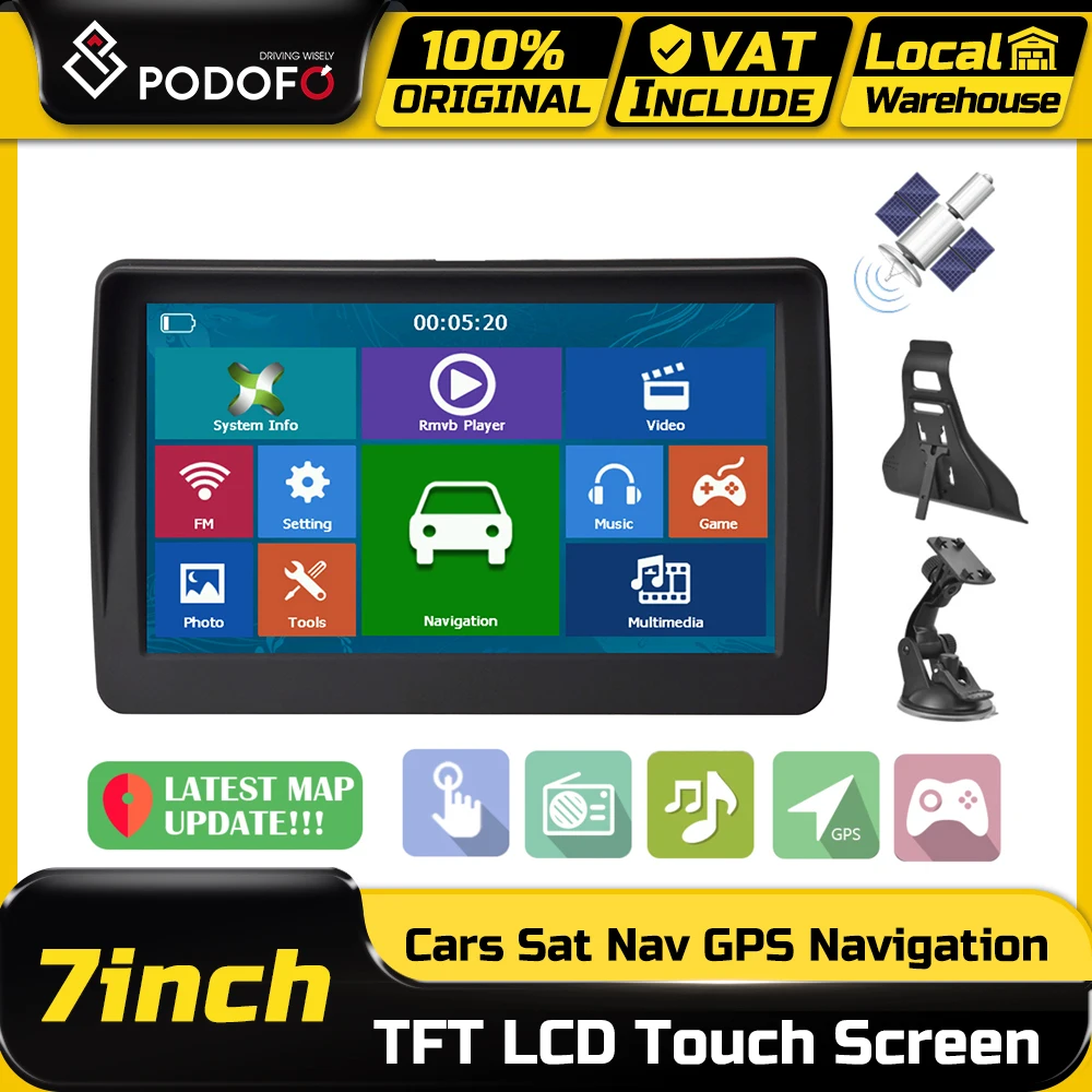 Podofo Auto-GPS-Navigation 7 Zoll Touchscreen GPS-Navigator 3D-Navigation 256M+8G Karten-GPS-Navigatoren FM-Emission