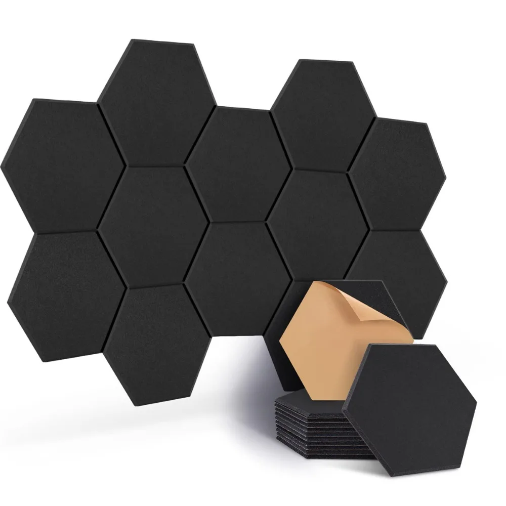 12 panneaux acoustiques hexagonaux auto-adhésifs, en fibre de polyester haute densité, pour studio d