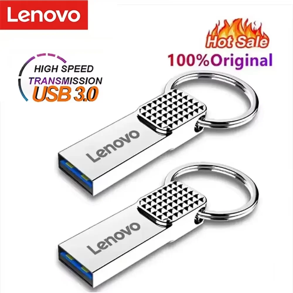 Clé USB Lenovo 128 Go, mini clé USB en métal, clé USB 64 Go, clé USB 32 Go argentée, clé USB avec porte-clés gratuit