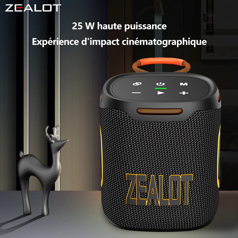 Enceinte Bluetooth ZEALOT-S122 BT5.4 sans fil, étanche IPX6, enceinte de douche, son stéréo HiFi 25W, appairage TWS, 20h d