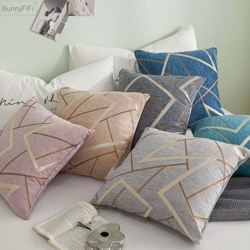 Pouf-Kissenbezug, geometrischer Chenille-Kissenbezug, 45 x 45 cm, 55 x 55 cm, Heimdekoration für Wohnzimmer, bequemer Luxus-Stuhl, Couch