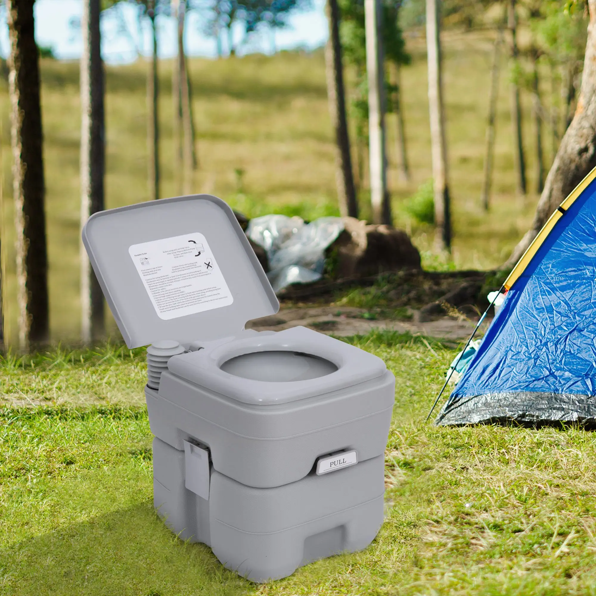 Campingtoilette, 20 L Mobil-WC, Camping-WC mit Spül- und Abwassertank, 35,5 x 41 x 42,5 cm, Kunststoff, Grau