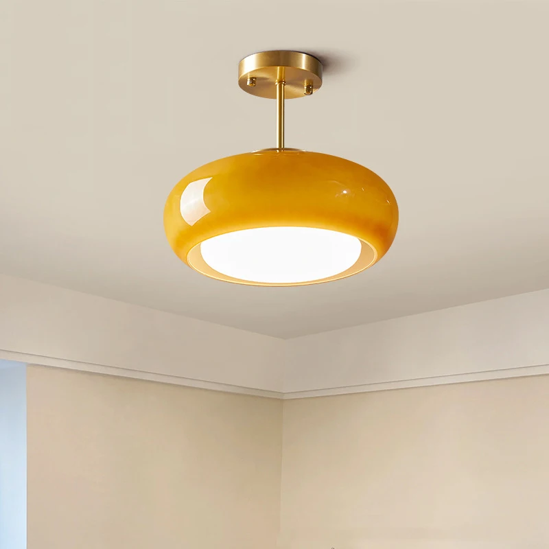 Retro Decken leuchte Schlafzimmer Esszimmer Antik Orange Glas Licht Frankreich Stil mittelalter lichen Esszimmer Bauhaus gelben Kronleuchter