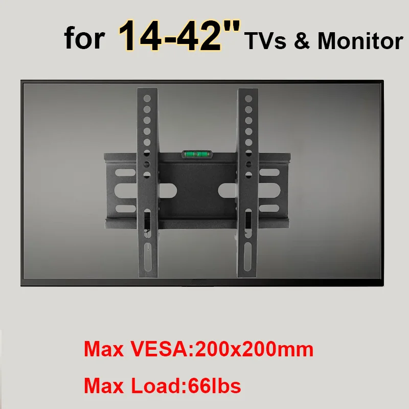 14 bis 42 Zoll feste TV-Monitor-Wandhalterung für LED-LCD-Fernseher und Monitore, flache, kleine TV-Halterung, einfache, schlanke Wandhalterung bis 30 kg