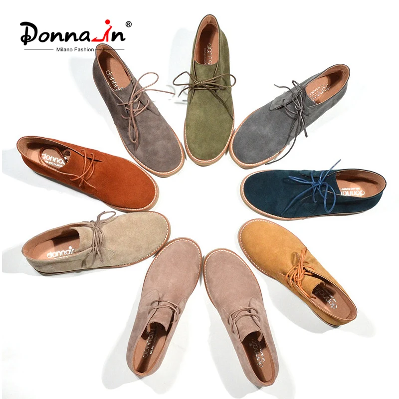 Donna-in Stiefeletten aus echtem Leder für Damen, klassisch, lässig, flach, kurze Stiefeletten, natürliches Wildleder, Schnürung, Wüste, Damenschuhe