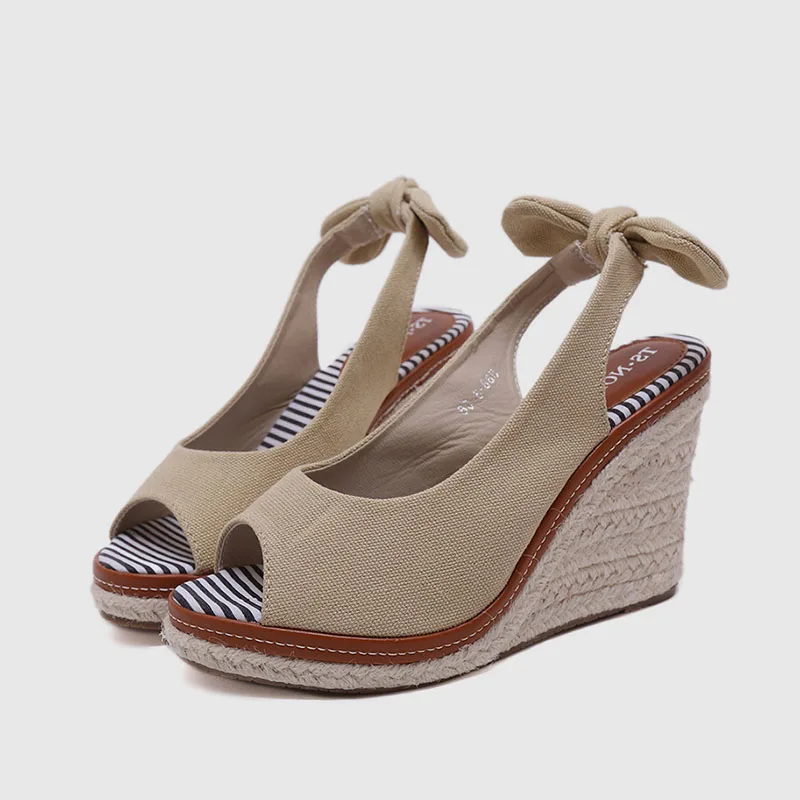 LIHUAMAO Bohemian Canvas Peep-Toe-Sandalen mit Keilabsatz, Espadrilles-Schuhe, Plateau-Pumps, Damen-Freizeitschuhe mit Slingback-Absatz, Party-Casual-Schuhe