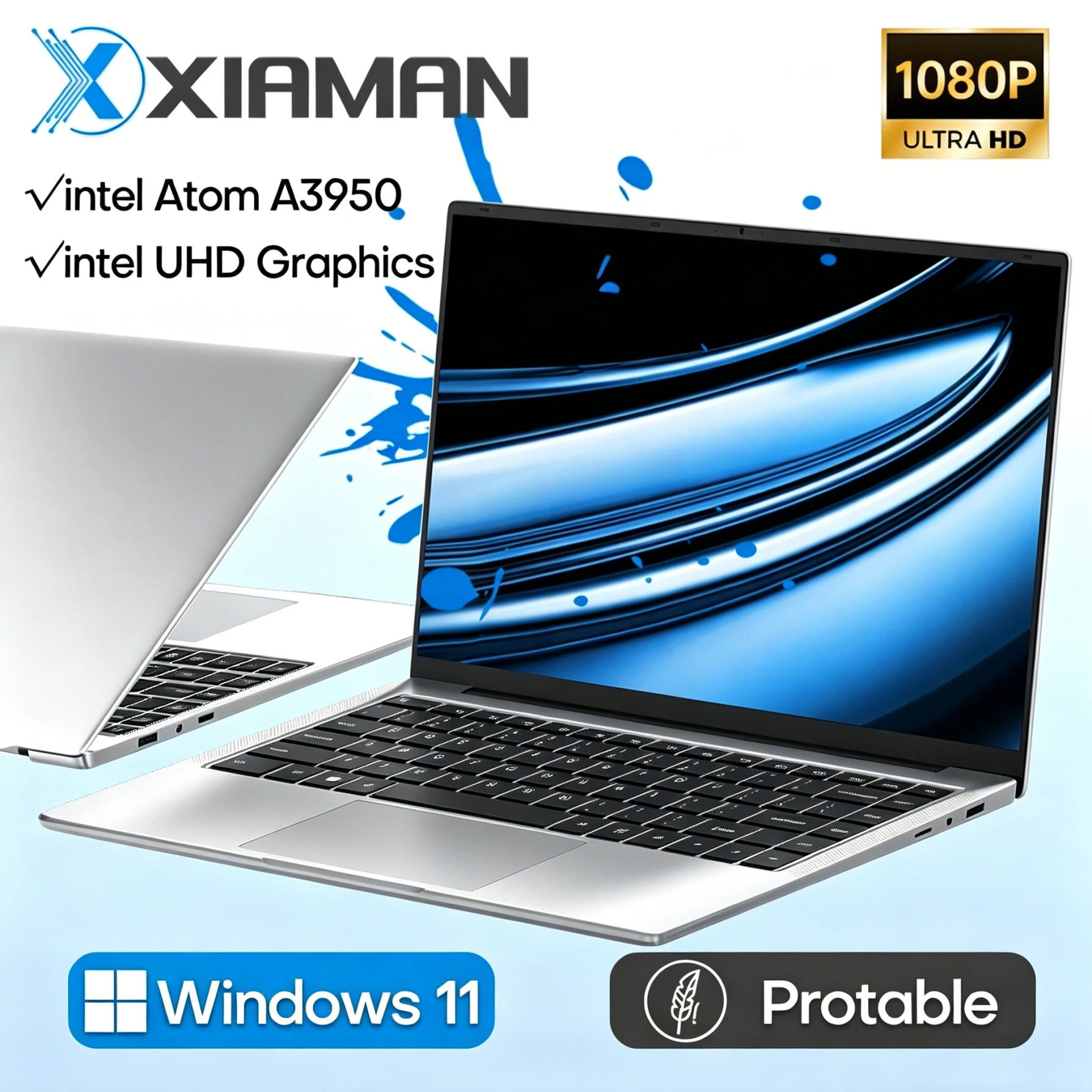 Ordinateur portable Xiaman, Windows 11 Pro, Intel A3950, carte graphique UHD, 12 Go de DDR, 1 To ou 2 To de SSD, Wifi5, écran IPS 1080P