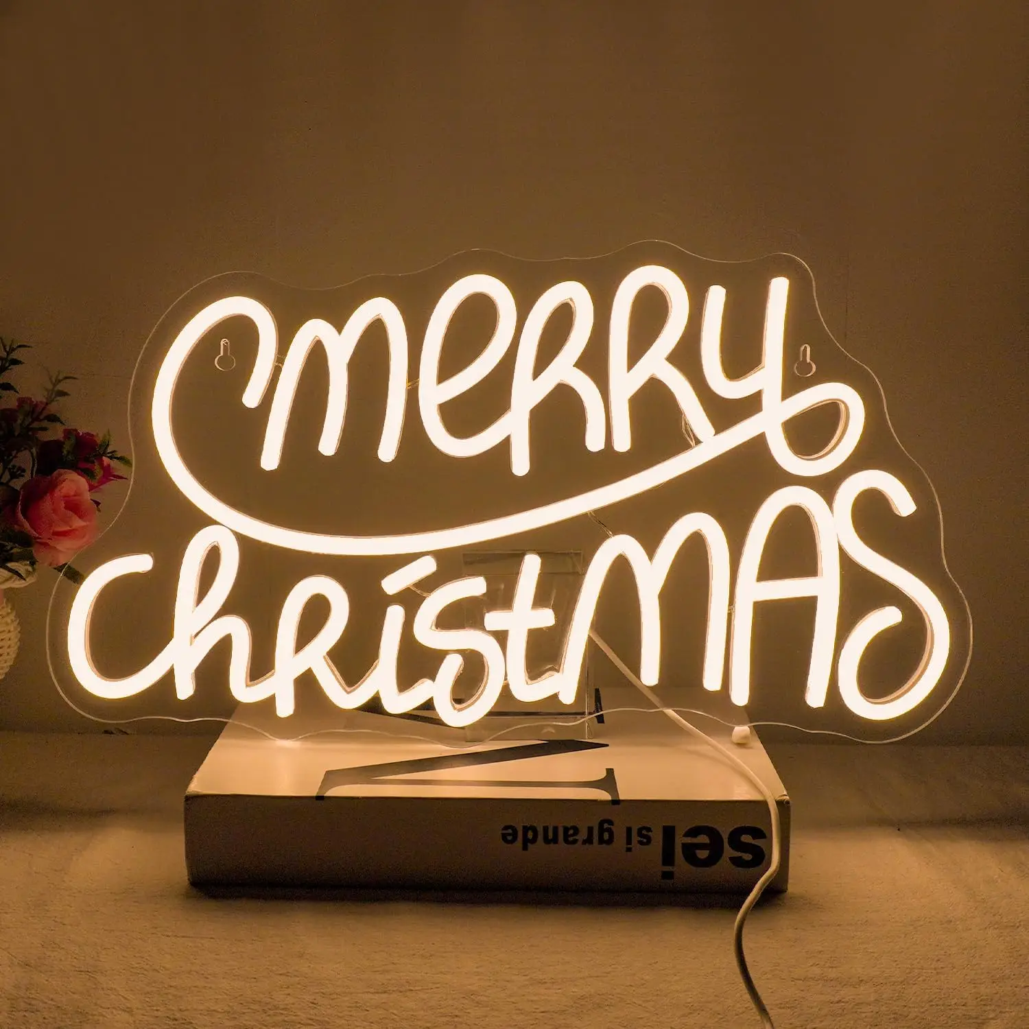 Frohe Weihnachten Neonschild Warmweißes LED-Neonlicht zur Wanddekoration, Dimmbare USB-Leuchtschilder für Wohnzimmer, Neujahr, Weihnachtsfeier, Feiertagsdekoration