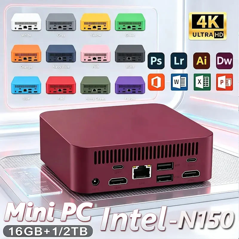 New Portable Mini PC Intel N150 Windows 11 Gaming Mini PC 8GB16GB RAM 1TB 2TB M.2 SSD WiFi 6 BT5.2 Mini Computer PC Desktop