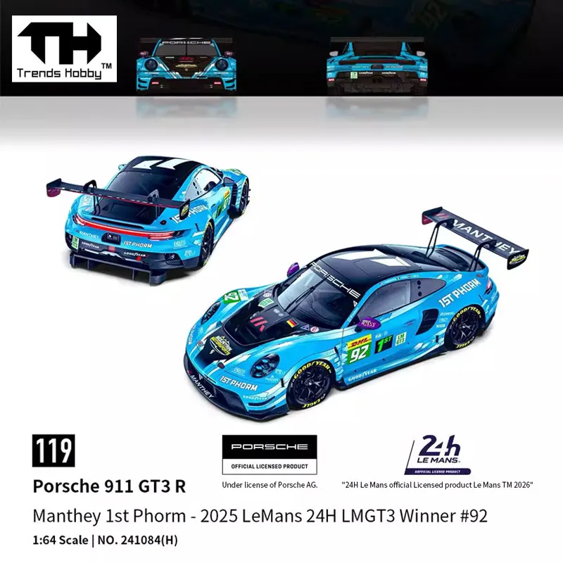 TH-Trends Hobby 1/64 Porsche 911 GT3 R 24H Le Mans 2025 #92 Car Alloy Motor Vehicle Diecast Metal Model Kids Toys Boys