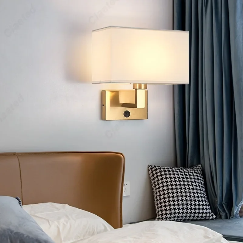 Kreative LED Stoff Lampen schirm e27 mit Schalter Wand leuchte für Schlafzimmer Nachttisch lampen Wohnzimmer Hotels quadratische Wand leuchten