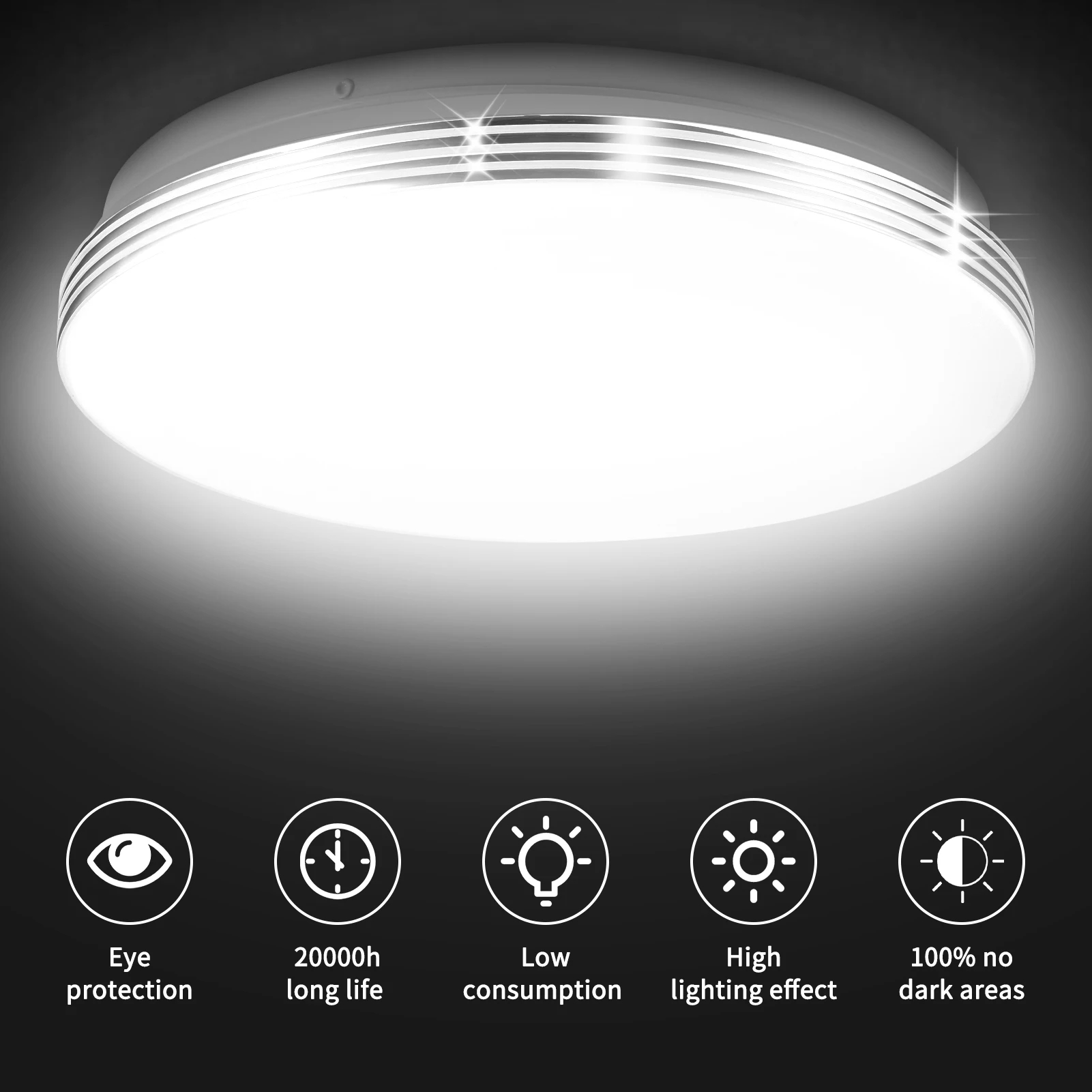 Runde LED-Deckenleuchte, Aufbauleuchte, 18W 24W 36W 48W, 6500K, flimmerfrei, moderne Lampe für Schlafzimmer, Küche, Wohnzimmer