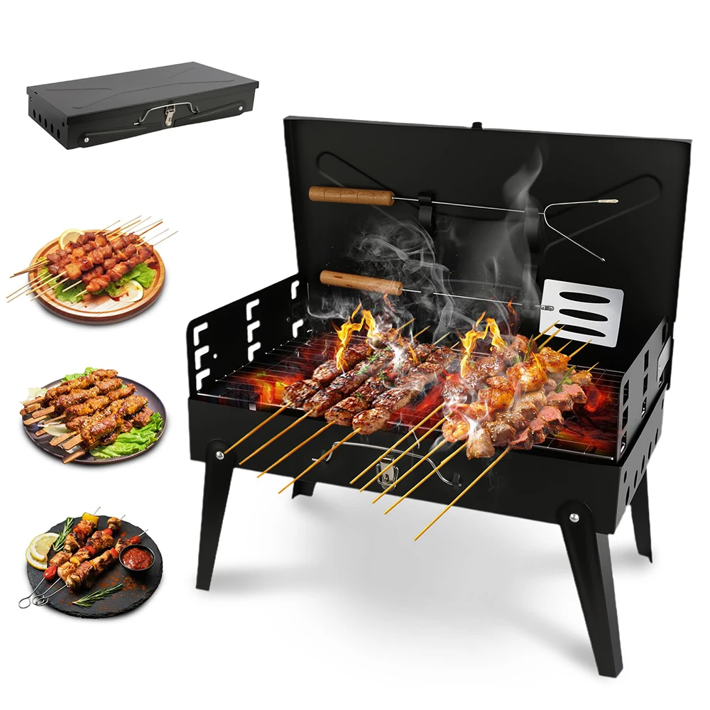 Grill XXL BBQ, Barbecue au charbon de bois, Grill pliable, Grill de camping, Grill sur pied, Portable, Acier inoxydable
