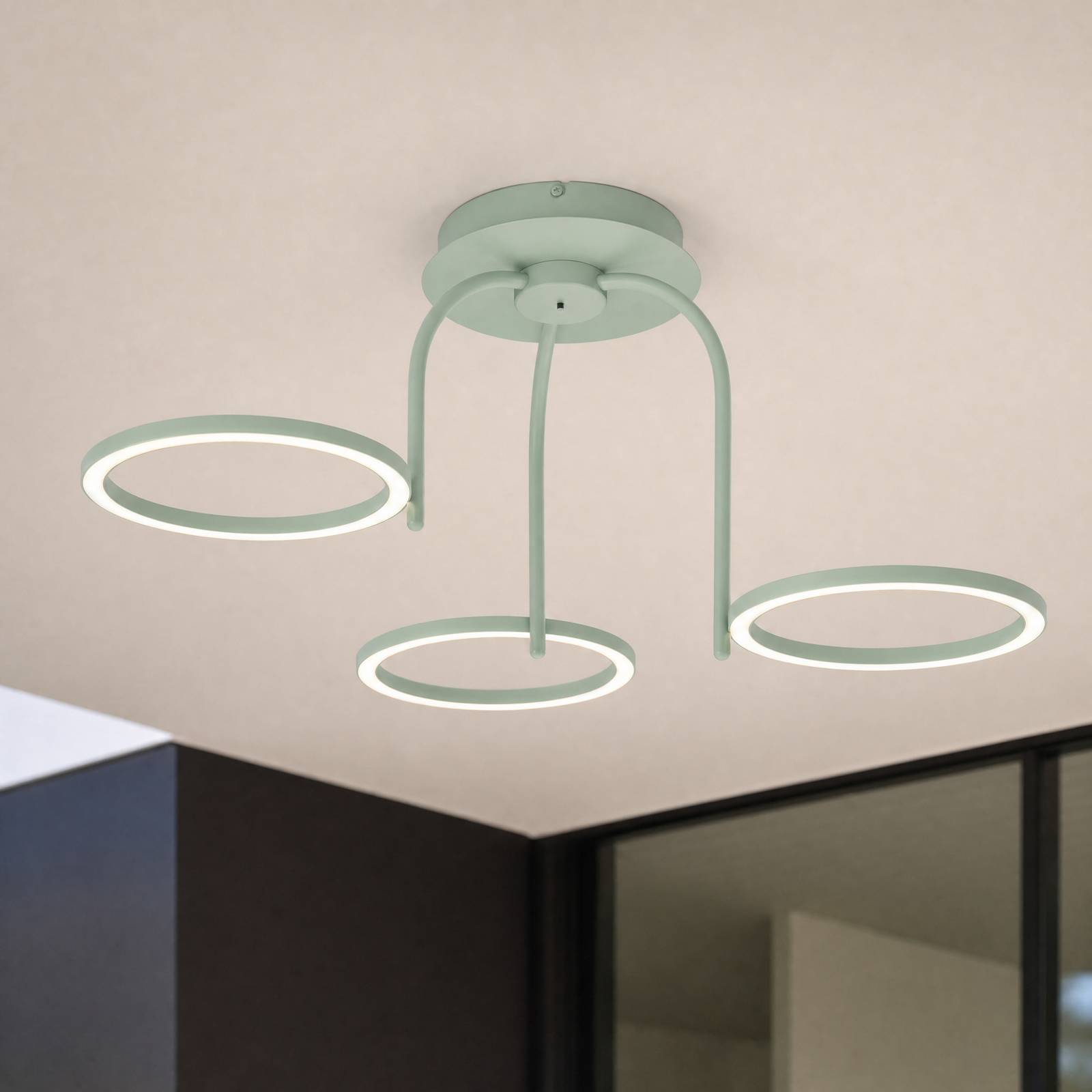 Lucande Sylvara LED outdoor ceiling light, green, CCT, 3-bulb Lucande, dimmable, Green, metal, Design, Ceiling Light Outdoor