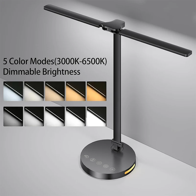 LED-Schreibtischlampen für Zuhause und Büro, helle LED-Schreibtischlampe mit doppeltem Schwenkarm und USB-Ladeanschluss, augenschonende Aufgabenlampe für Arbeitszimmer