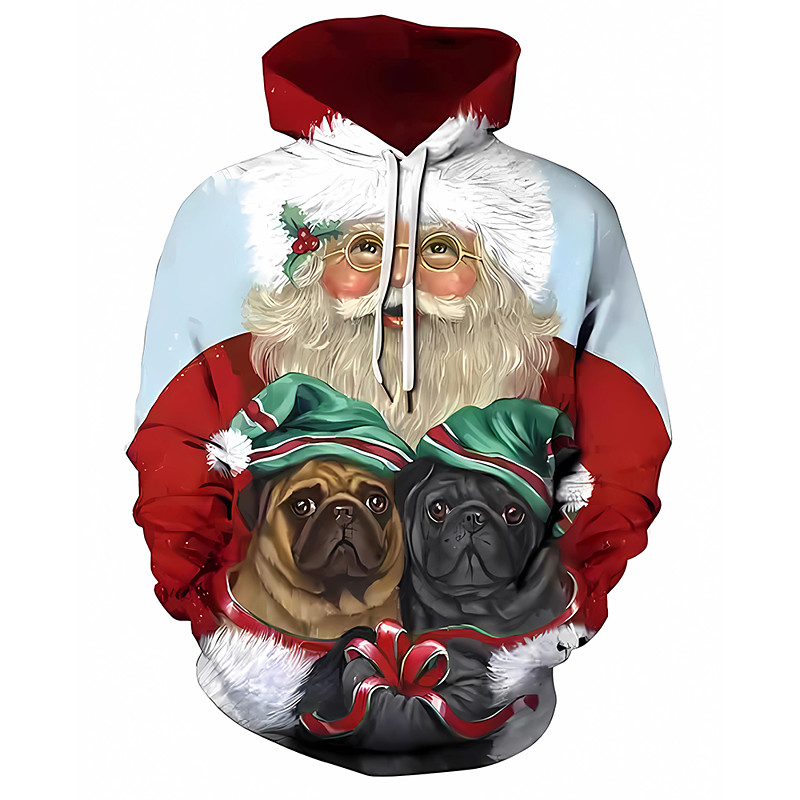 Men's Dog Santa Claus Hat Hoodies Sweatshirt Fashion Daily Long Sleeve Hooded Christmas Vacation New Year Red Print Spring Fall Designer