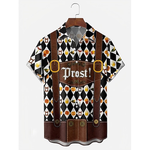 Fête d'Octobre Cadeaux pour hommes chemise boutonnée Santé Bière Fantasmagorique Drôle Imprimé Lederhosen pour Homme Adulte Impression 3D pour Oktoberfest Offrir des cadeaux Réunion de famille