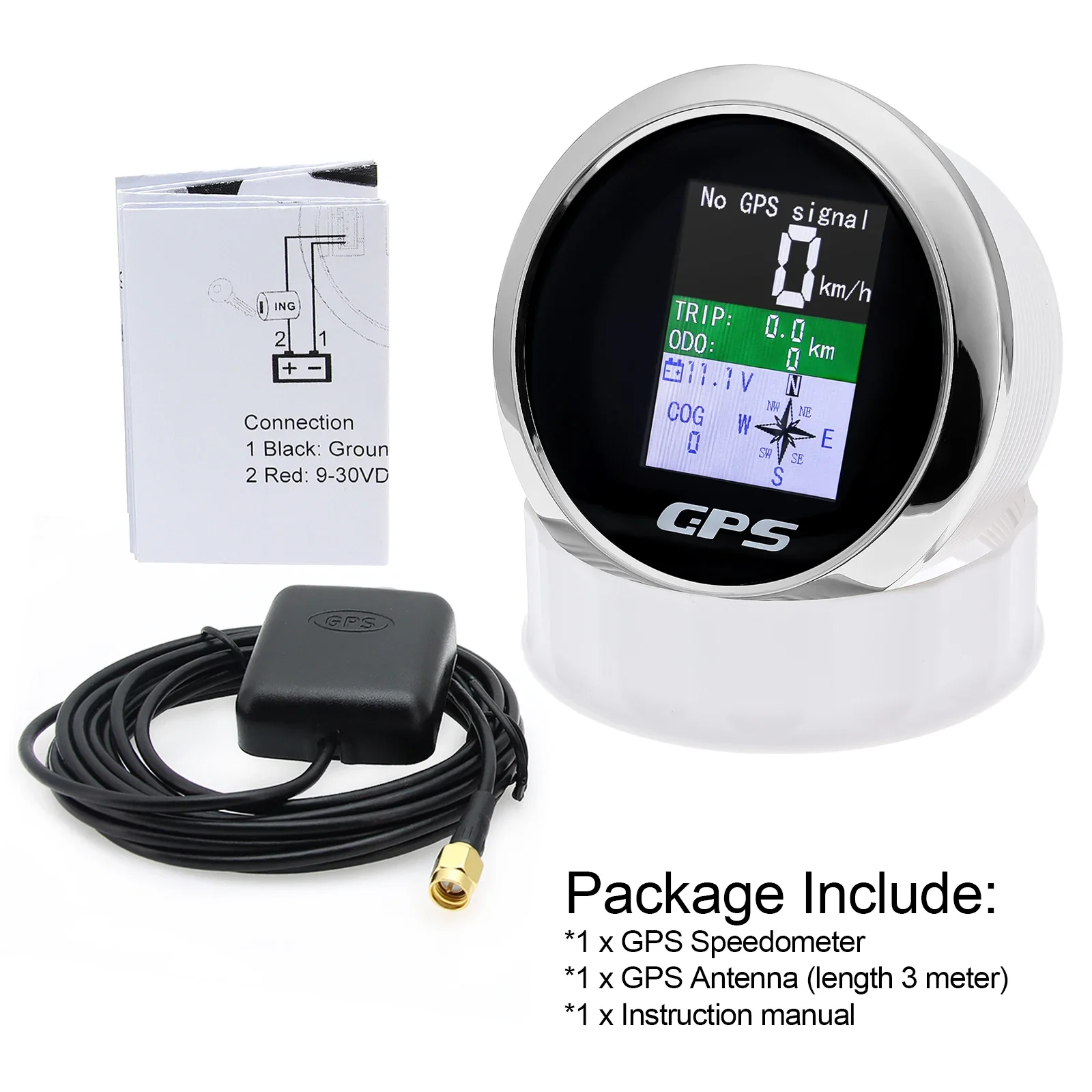 85mm GPS Speedometer with GPS Antenna for Boat Car Motor Yacht TFT Screen Waterproof Odometer Trip ODO COG Voltmeter
