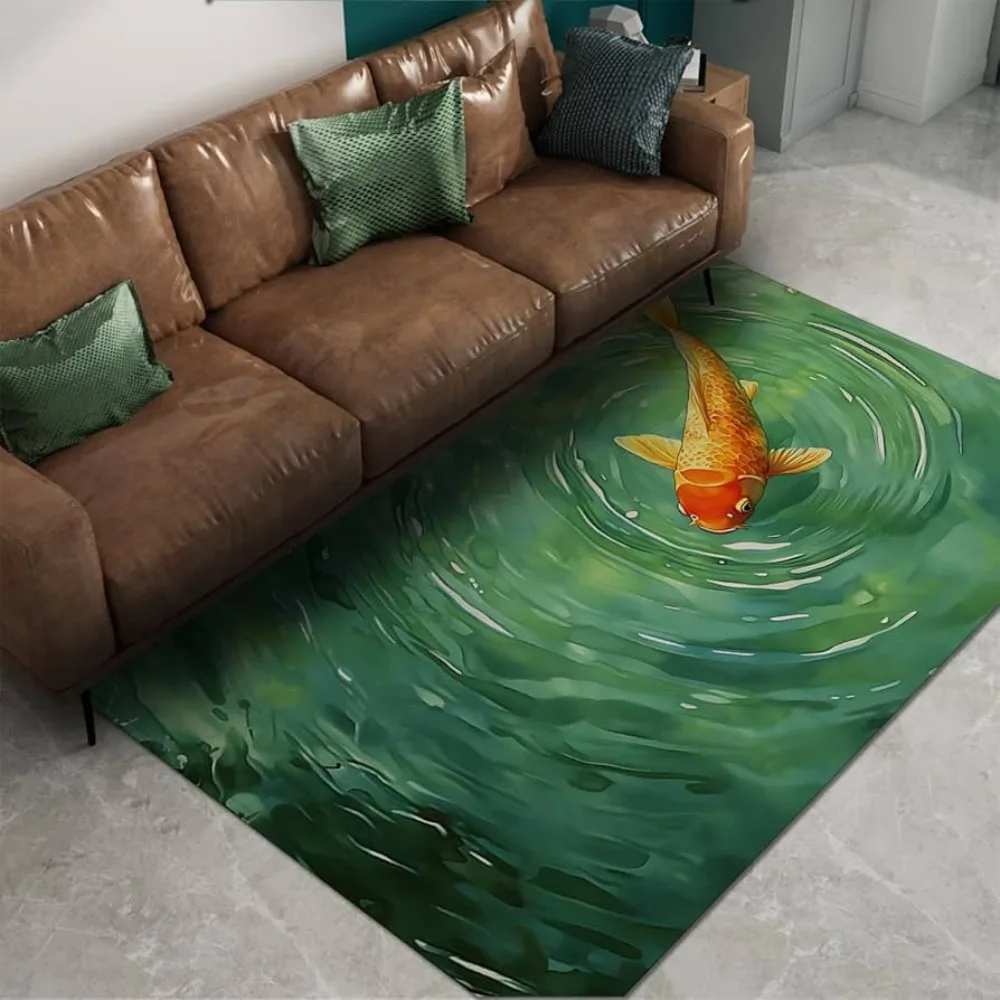 Area Rugs Floor Carpet Mat Koi Fish Pattern Non Slip Soft Plush Floor Mat for Living Room Bedroom Kitchen Home Decor Office Room