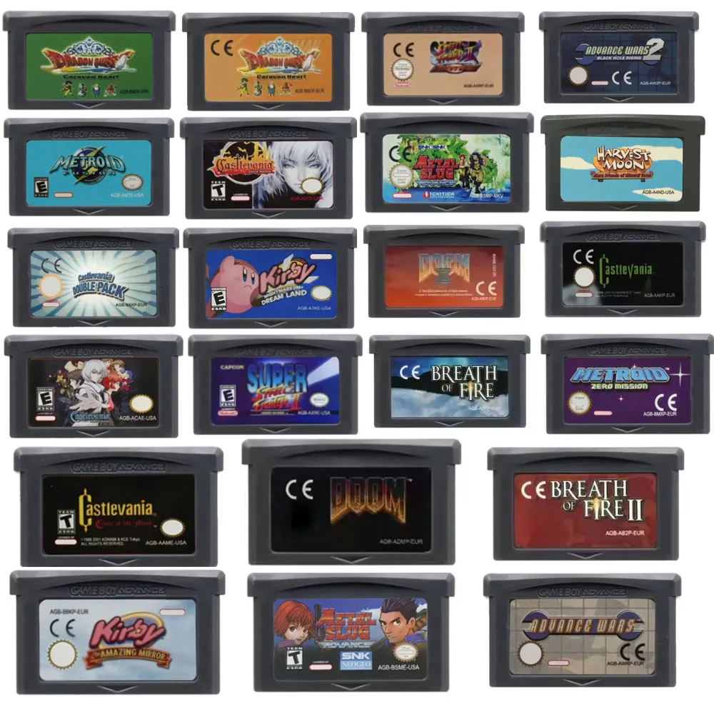 GBA Video Game Cartridge 32 Bit Games Card Turbo Revival Summon Night Klonoa Advance Wars Shining Soul Metal Slug Breath Fire II