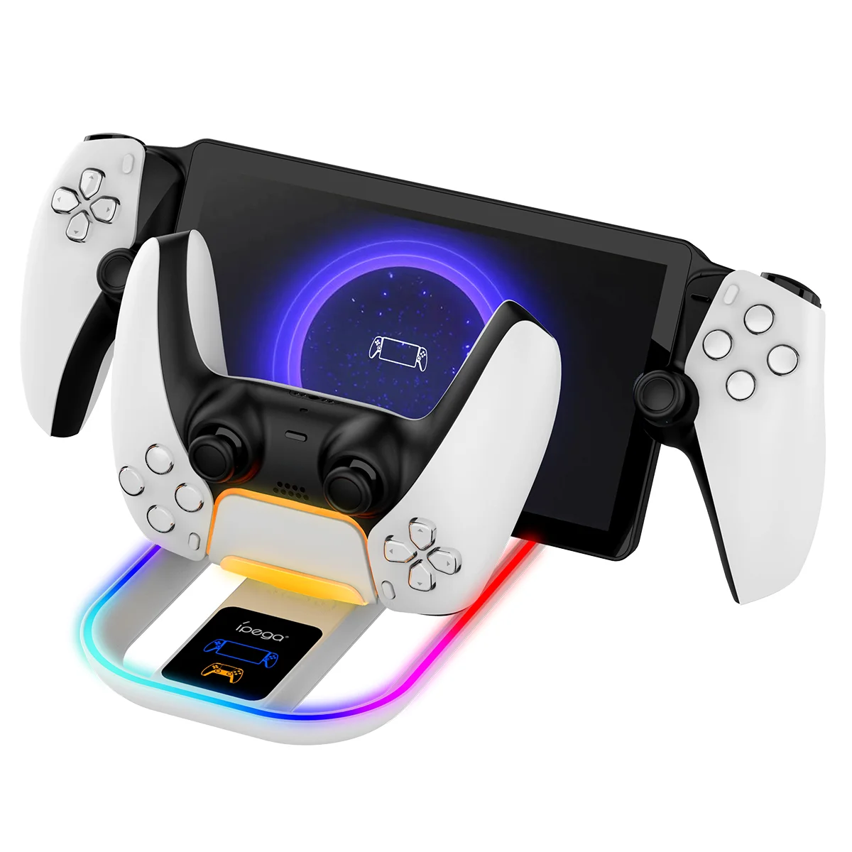 IPEGA PS5 Portal Charging Station for Playstation Portal Remote Player and PS5 Controller with Charging Cable and RGB Light