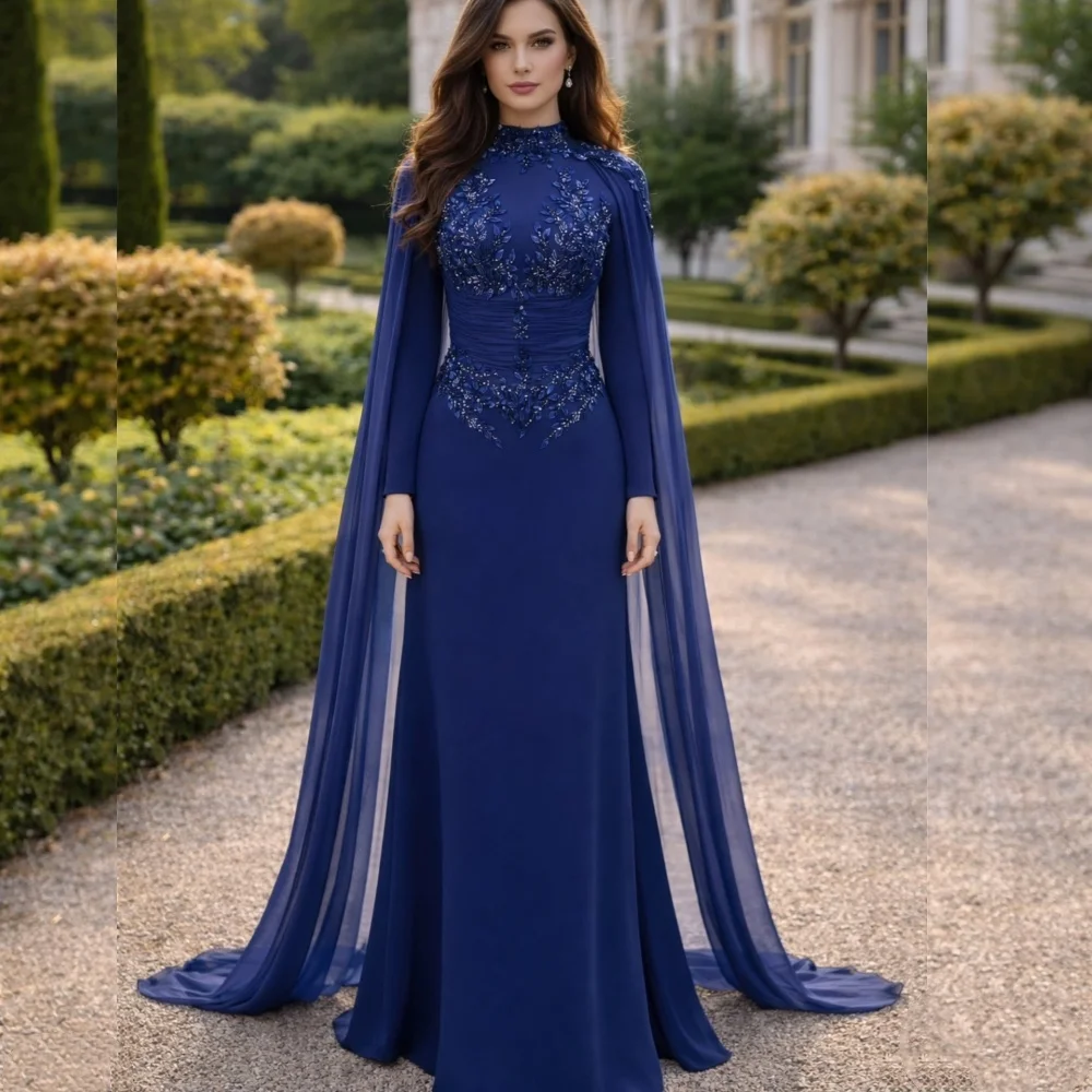 Customized Luxury Exquisite Women's Evening Gowns Applique High Collar Party Dress Bespoke Occasion Classic Long Dresses