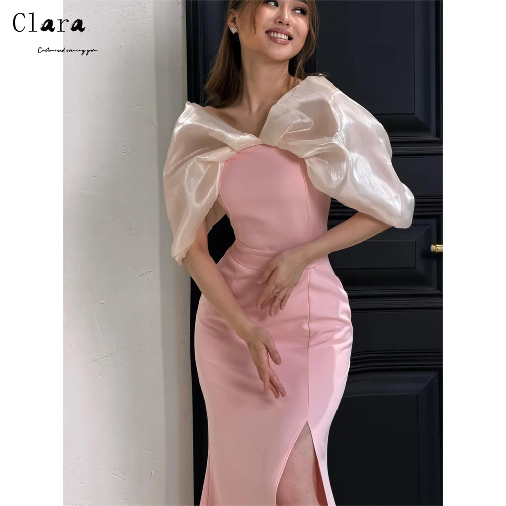 Clara Custom Fish Tail Pink Side Slit Contrasting Colors Prom Dress 2026 Woman Dresses 2026 Luxury Evening Ball Gown Dresses