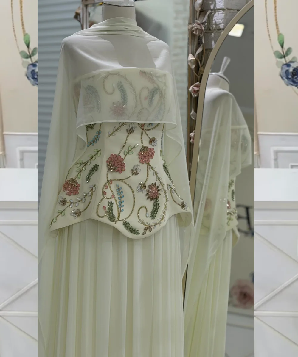 Customized Matching Chiffon Pleat Sequined Pattern A-line Strapless Long Celebrity Bespoke Occasion Dresses Intricate