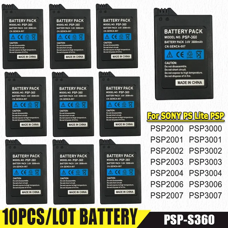 10Pcs 3.6V 3600mAh Replacement PSP-3000 Battery for Sony PSP-2000 PSP-3002 PSP-S110 Gamepad For PlayStation Portable Controller
