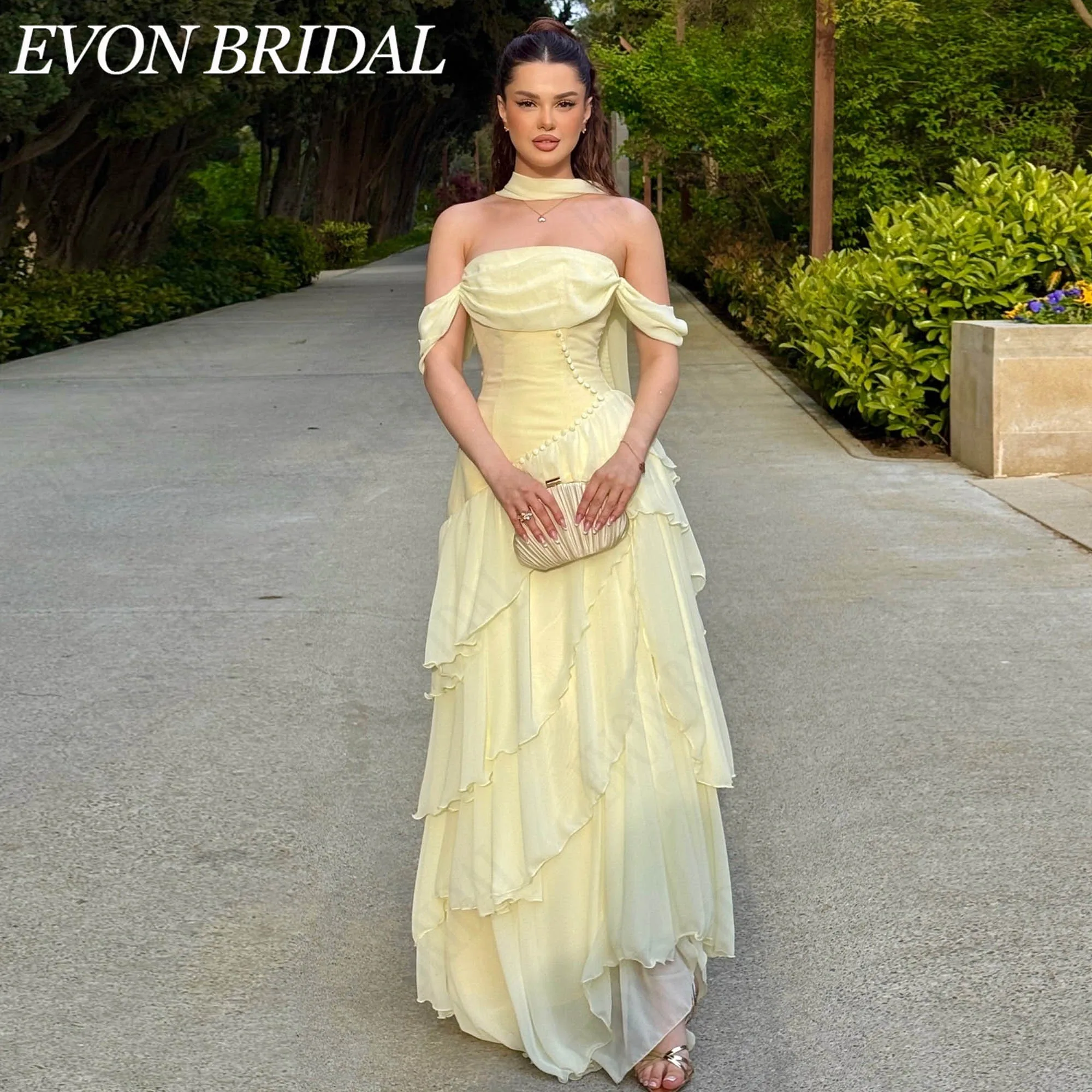 EVON BRIDAL A-Line Personalized Prom Dresses 2026 Off The Shoulder Elegant Party Gowns High Side Slit Organza платье вечернее