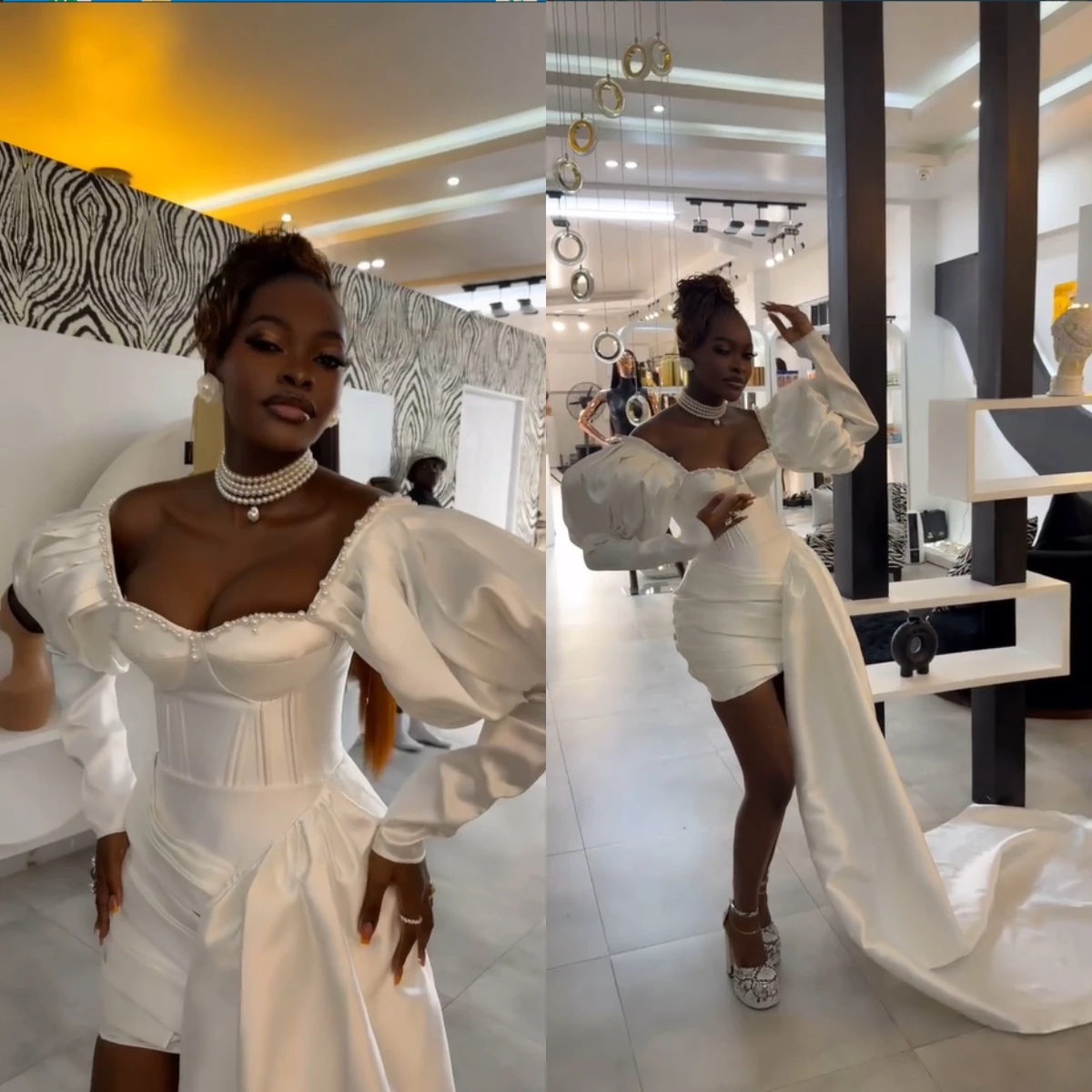 Short Prom Dresses For Black Women Off Shoulder Long Sleeve Corset BodyconWith Detachable Train African Party Dress Customized